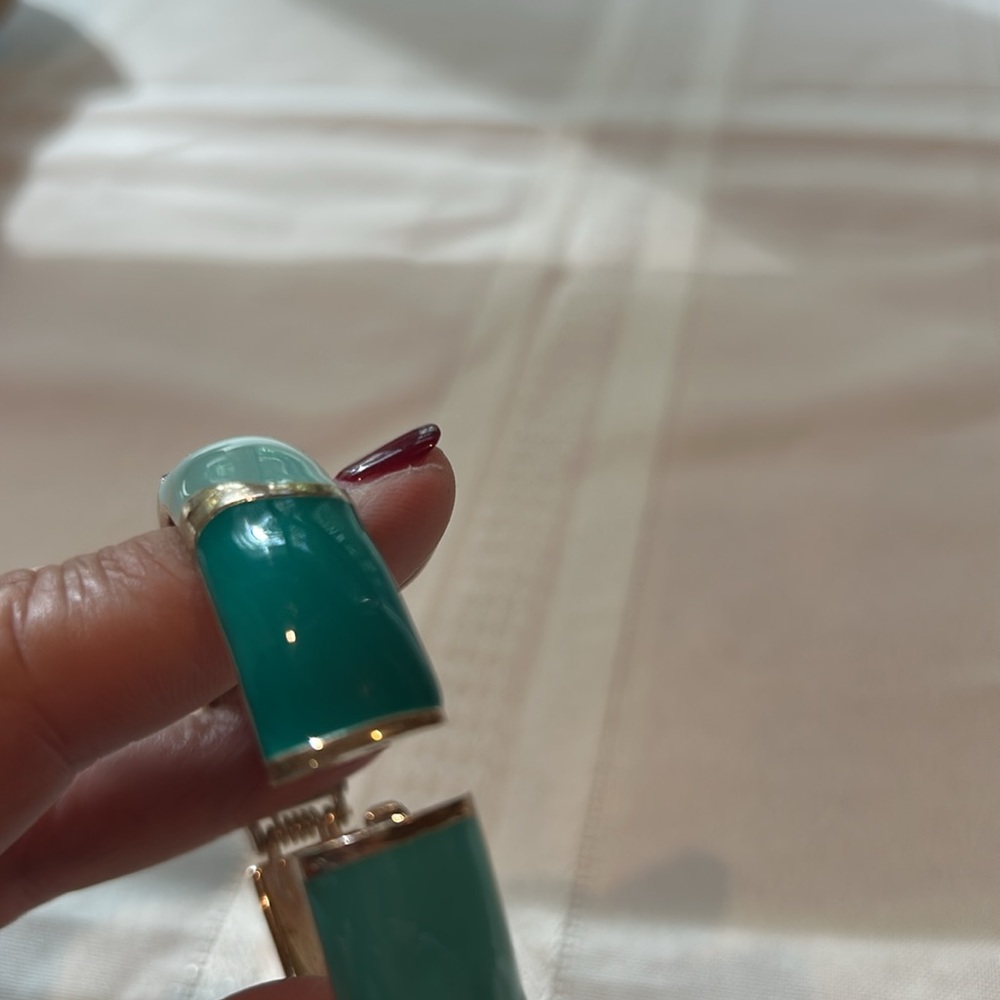 Turquoise/Teal/Aqua Enamel SilverTone Hinged Bangle Bracelet with Crystals - Picture 7 of 7